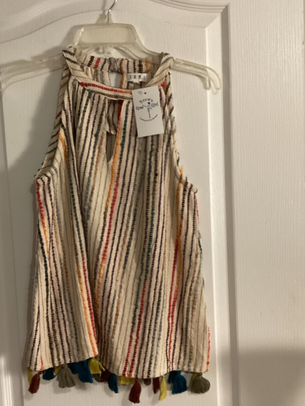 THML Cream Halter Top with Multicolor Stripe Embroidery